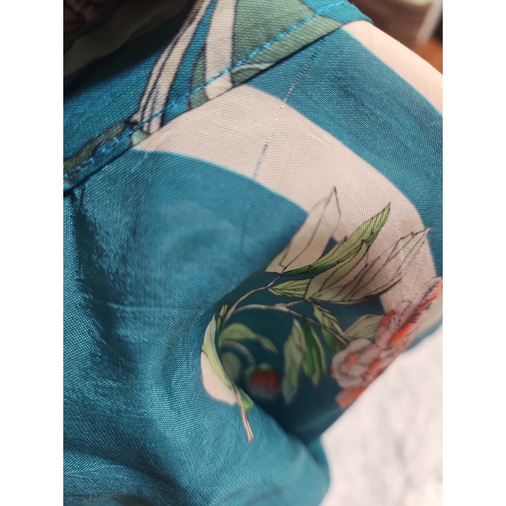 JOHNY WAS ROMANO Flower Ceres Shirt Large Teal Floral Cupra Rayon Button Down - Picture 8 of 9